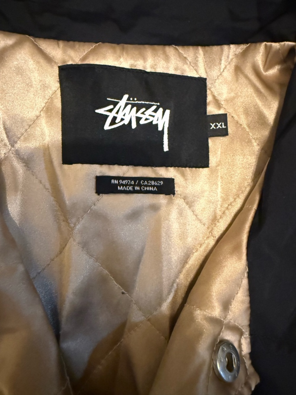 Stussy Black Windbreaker Coach Jacket with Tan Interior - Picture 3 of 4
